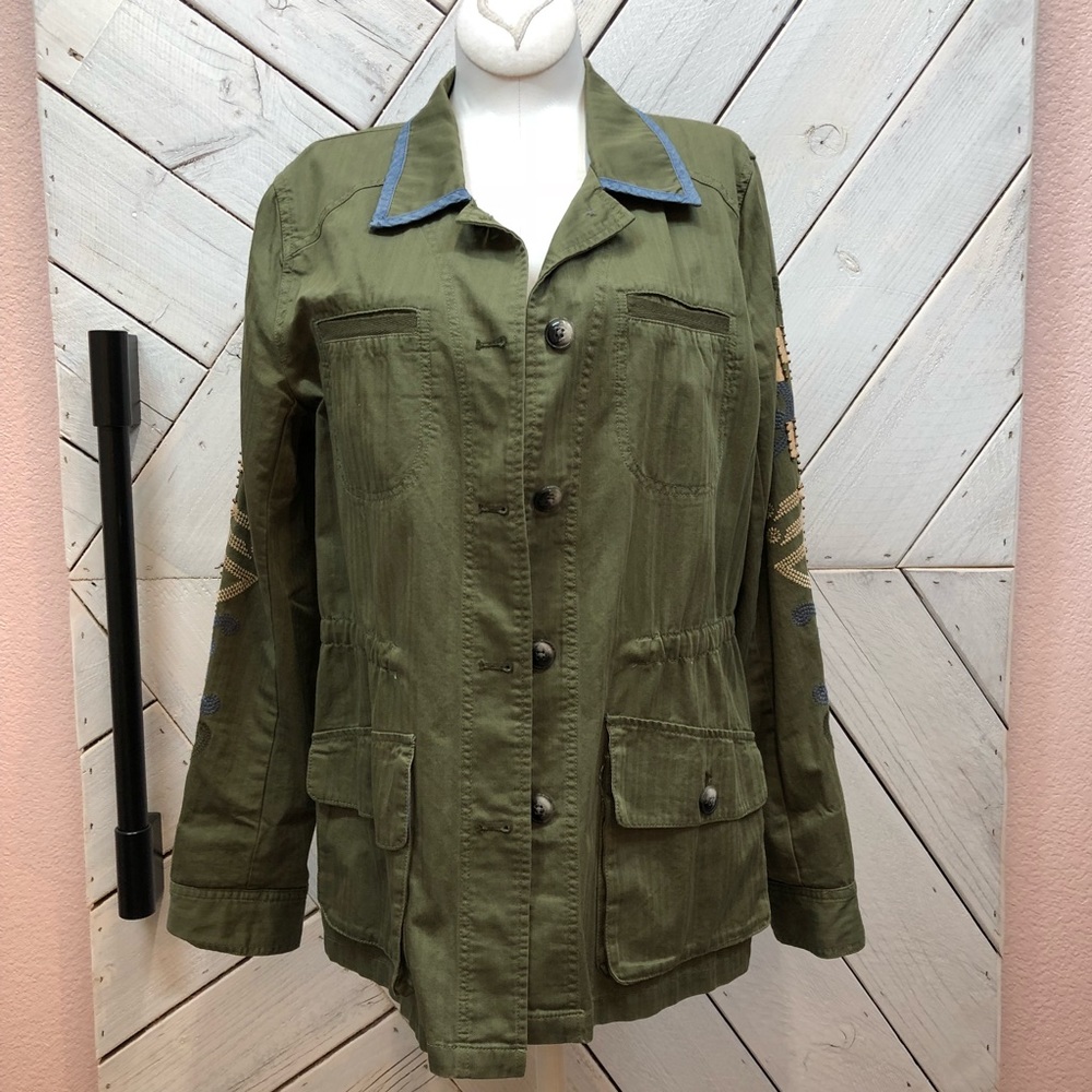 Anthro Hei Hei  Embroidered Military Camp Shirt